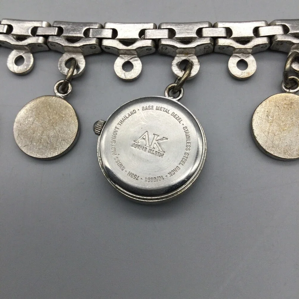 Anne Klein Watch Women 20mm Silver Tone Bling Charm Bracelet Band New Battery 7
